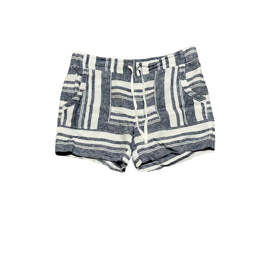 Athleta Linen Shorts Cabo Size‎ 14 Navy & White Pockets Elastic Waist Pull On